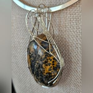 Black and Tan Jasper Sterling Silver Wire Wrapped Pendant